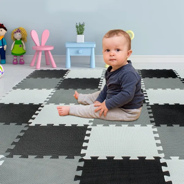 Puzzle pentru podea 9 bucăți alb/gri/negru, KTPT018