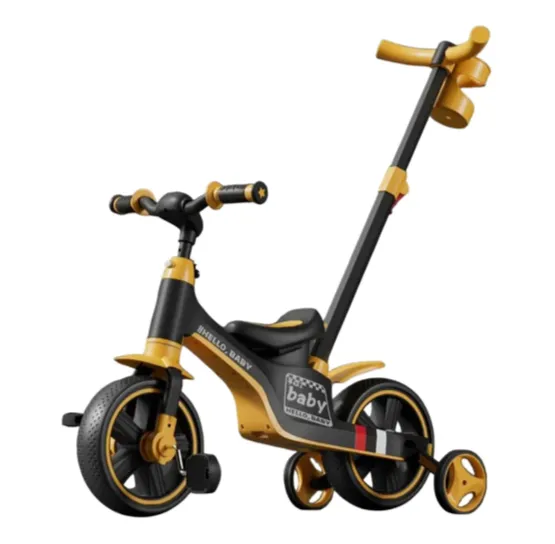 Tricicletă 4 în 1 pentru copii, cu mâner parental, muzică și lumini, portocalie (74267)