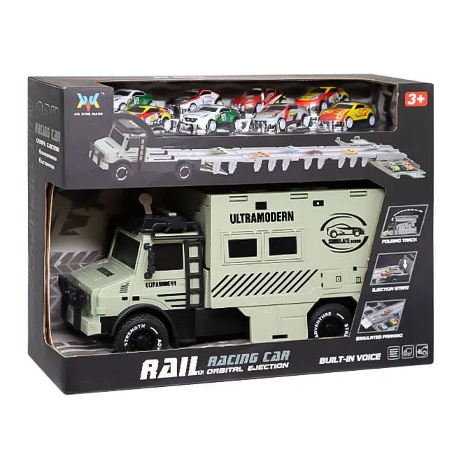 Set transportor auto gri cu 8 mini mașini, cod 902129