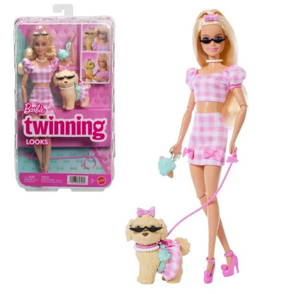 Păpușa Barbie „Ținute Asortate”, blondă cu cățeluș