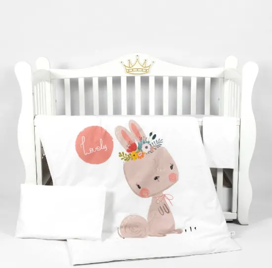 Lenjerie de pătuț PM Premium Iepuraș Roz (3 piese), 120x60 cm