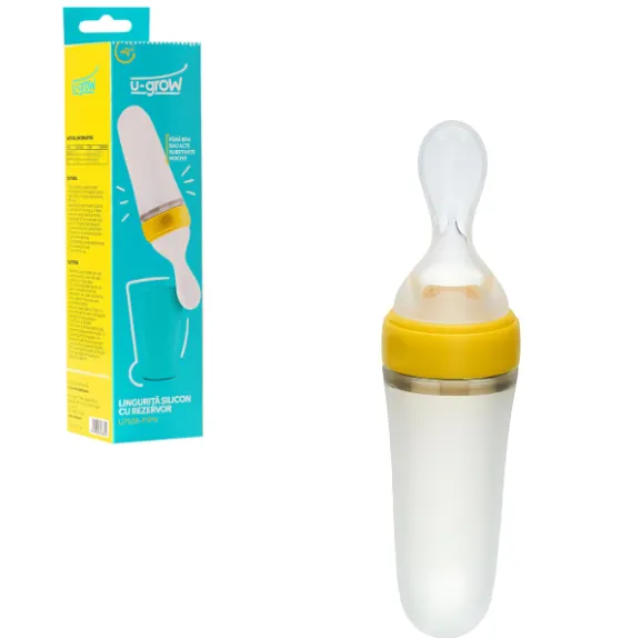Lingurita din silicon cu rezervor pentru diversificarea bebelusului