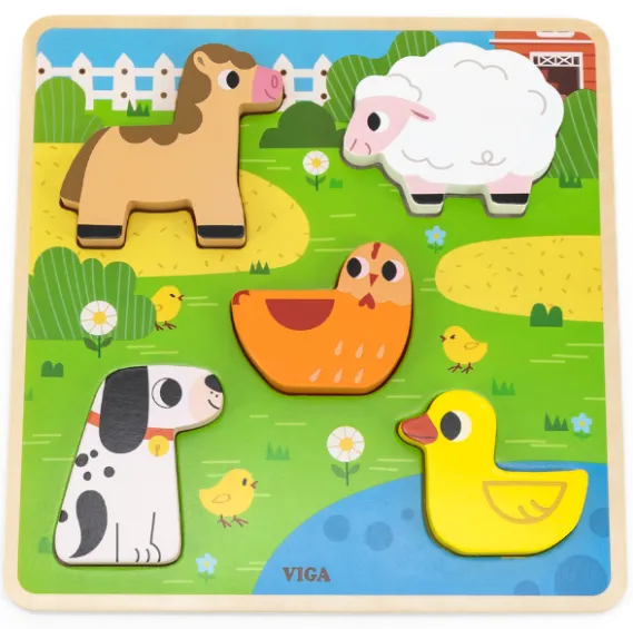 Puzzle tactil – inserție „Ferma”, 5 elem.