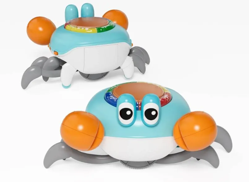 Jucarie interactiva Crabul alergator, se taraste, bate din clesti si toba, XQS5004A