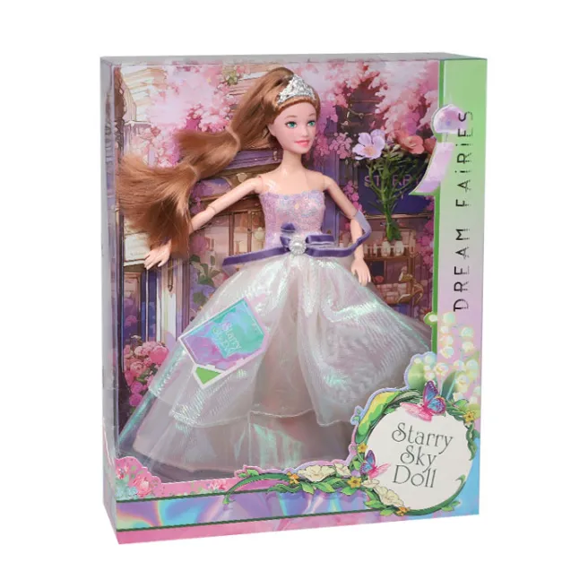 Păpușă în rochie de bal, coroană și flori artificiale, 29 cm, cod 832038