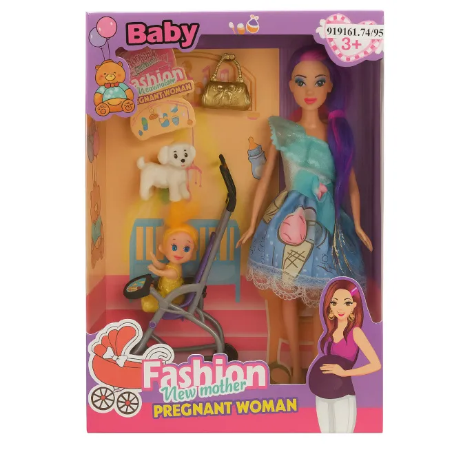 Păpușa „Mama și bebeluș”, cu un câine alb, cod 919161