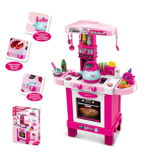 Bucătărie roz cu plită, veselă și produse cu iluminare, 008‑939